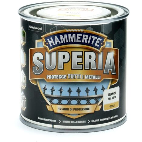 Hammerite Superia smalto metallo antiruggine interno e esterno, Opaco Bianco, 250 ml (1/2)