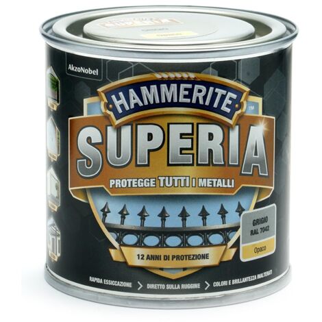 Hammerite Superia smalto metallo antiruggine interno e esterno, Opaco Grigio, 250 ml (1/2)