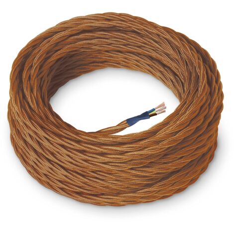Amarcords - Cavo elettrico tessile colore WHISKY, trecciato, seta, 20 metri, con messa a terra 3x0,75mm - Filo rivestito in tessuto colorato vintage per lampade lampadari applique e abat jour.