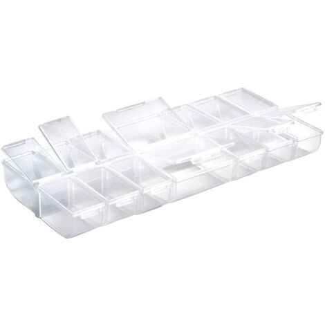 Rayher 3902300 Contenitore Trasparente a Scomparti, 24 X 11 X 2.8Cm, 14 Scomparti da 3.3 X 3.3 Cm con Coperchi, Box Multiuso Salvaspazio per Accessori Gioielleria, Scrapbooking, Articoli da Bricolage (1/2)