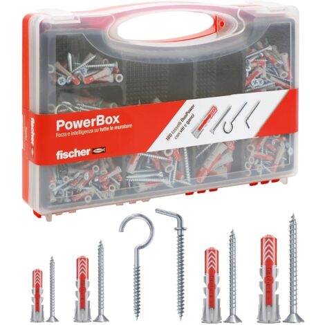 Fischer PowerBox 180 Tasselli DuoPower con Viti e Ganci, per Muro Pieno, Forato e Cartongesso, 360 Pz totali, 564282 (1/5)