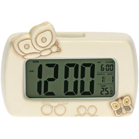 THUN - Orologio Digitale con Farfalle e Fiori - Linea Elegance - Accessori e Decorazioni Casa - Ceramica, Meccanismo Digitale - 16x5,5x11,6 cm h (1/4)