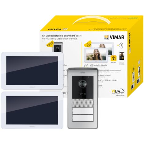 VIMAR K42956 Kit videocitofono multifamiliare, videocitofoni touch screen vivavoce, Wifi, alimentatore barra DIN, targa audiovideo con lettore RFID e 2 pulsanti
