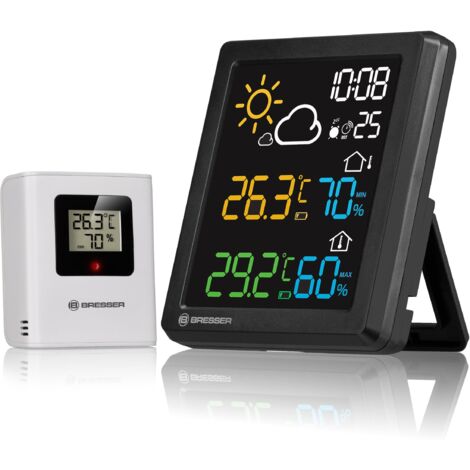 Bresser MeteoCast Pico - Stazione meteorologica a colori – Sensore esterno termoigro-esterno, memoria di valore max/min, ora controllata DCF, funzione sveglia, display a colori e indicatore del