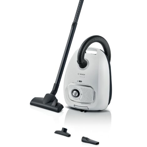 Bosch Serie 4 BGB41WH1 Aspirapolvere a Traino con Sacco, Raggio d'azione 11 m, Sacchetto Polvere XL, Bocchetta per Tessuti, Bocchetta per Fessure, Porta Accessori Integrato, Bianco