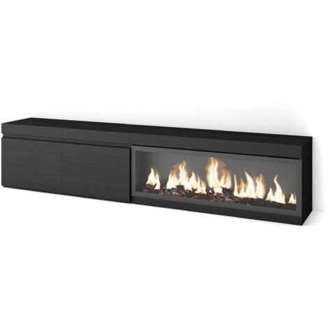 Skraut Home Mobile TV Soggiorno Ampio spazio a disposizione 210 Per TV fino a 80" Camino elettrico XXL Stile moderno Nero (1/5)