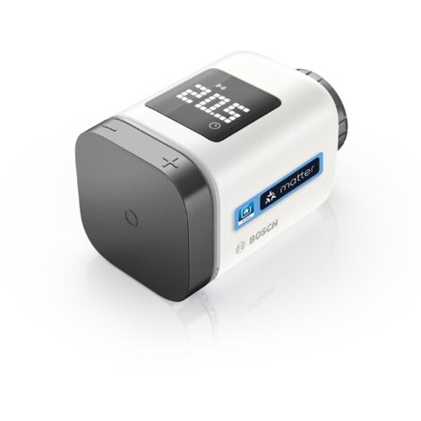 Bosch Smart Home Termostato per radiatore II [+M], termostato intelligente, uso flessibile nel sistema Bosch Smart Home o in sistemi Matter di diversi produttori, antracite (1/4)