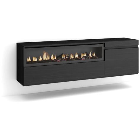 Skraut Home Mobile TV Soggiorno Ampio spazio a disposizione 150x45x35cm Per TV fino a 65" Camino elettrico Sospeso, da appendere Stile moderno Nero (1/5)