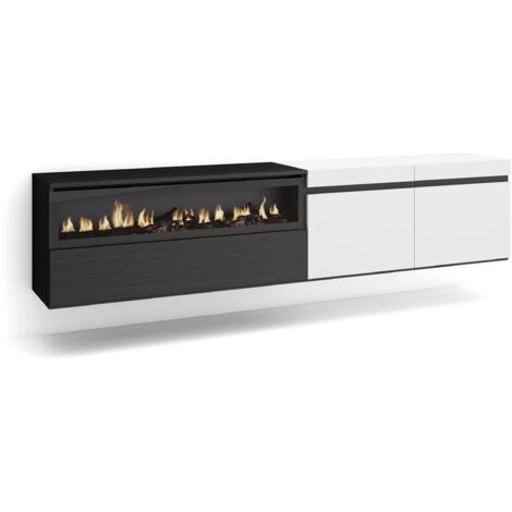 Skraut Home Mobile TV Soggiorno Ampio spazio a disposizione 200x45x35cm Per TV fino a 80" Camino elettrico Sospeso, da appendere Stile moderno Bianco e nero (1/5)