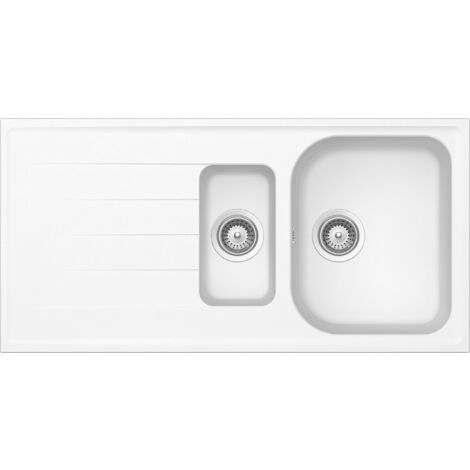 SCHOCK  Lavello Cucina Lithos D150 1 + ½ Vasca con Gocciolatoio, Vasca Reversibile, Materiale Cristalite®, Bianco Assoluto, 1000x500mm