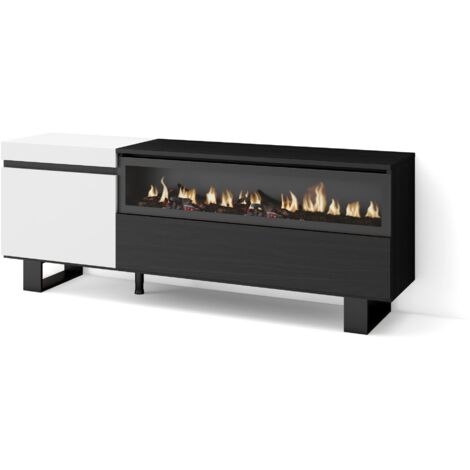 Skraut Home Mobile TV Soggiorno Ampio spazio a disposizione 150x57x35cm Per TV fino a 65" Camino elettrico Design industriale Stile moderno Bianco e nero (1/4)