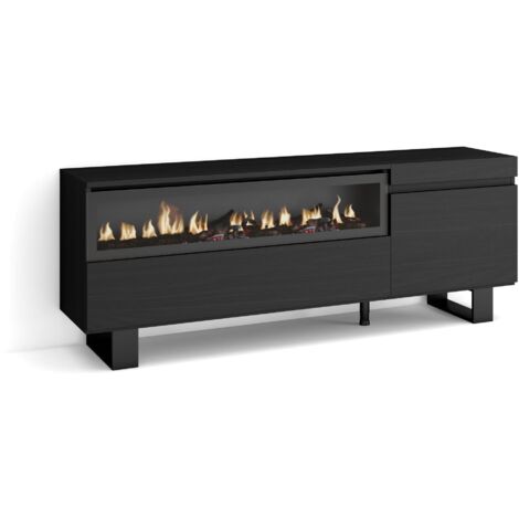 Skraut Home Mobile TV Soggiorno Ampio spazio a disposizione 150x57x35cm Per TV fino a 65" Camino elettrico Design industriale Stile moderno Nero (1/5)