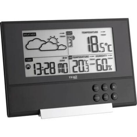 TFA Dostmann 35-1107 Pure - Stazione Meteo Radio, con Design Extra Piatto, previsioni meteorologiche, Temperatura Esterna, Temperatura Ambiente, Colore Nero