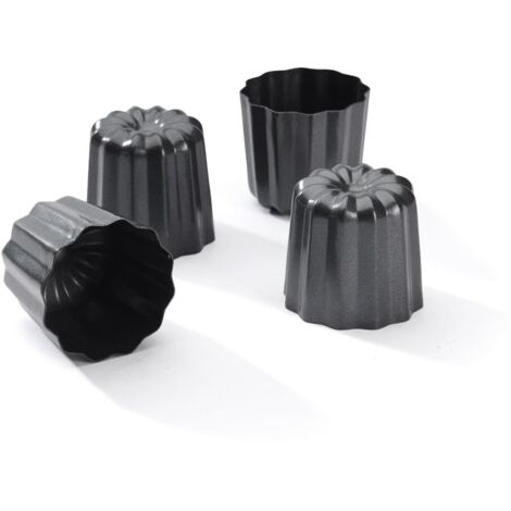 De Buyer Acciaio Antiaderente Set di 4 stampi tondi scanalati per bordelais, 4718.05, Nero, Diametro cm 5.5 (1/3)