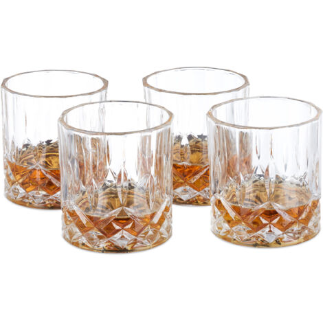 Relaxdays Bicchieri da Whisky Set da 4, 250 ml, in Cristallo, Decorativi, per la Vetrina e Angolo Bar, Trasparenti
