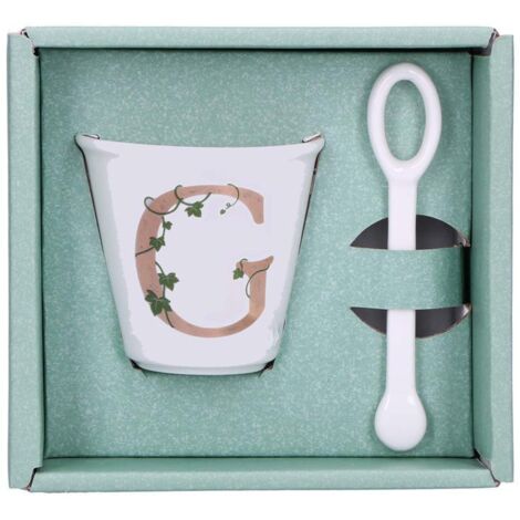 La Porcellana Bianca - Bicchierino Lettera G con Cucchiaino - Arredo Casa, Cucina - Linea Unico - Idea Regalo - Porcellana - 75 CC Ø 6,7 h6 cm (1/2)