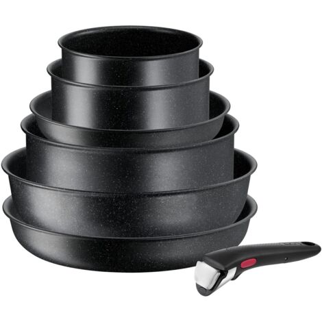 Tefal Ingenio - Set di pentole a induzione, rivestimento antiaderente, impilabile, risparmio di spazio, indicatore di temperatura, cottura sana, made in Francia, Black Stone L3998702