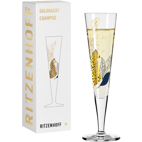 RITZENHOFF 1071033 - Bicchiere da champagne 200 ml, serie Goldnacht n. 33, motivo ghepardo con vero oro, made in Germany (1/4)
