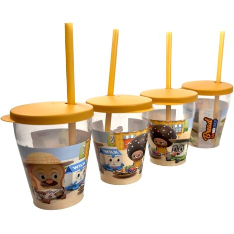 SNIPS, Set 4 Bicchieri con Tappo e Cannuccia da 385 ml, Decoro Barbiere Pasticcere, Set Bicchieri Plastica 4 Pezzi, con Tappo e Cannuccia Riutilizzabili, Made in Italy (1/5)