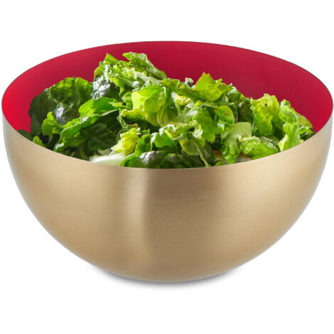 Relaxdays Ciotola da Insalata, Acciaio Inox, 2 Litri, Insalatiera da Ø 20 cm, Scodella Portafrutta da Cucina, Rosso Oro (1/5)