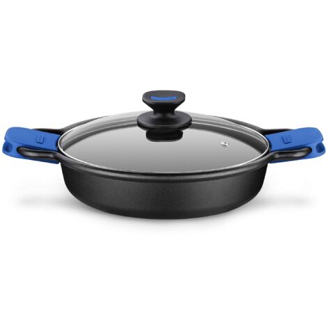Monix Casseruola Bassa, adatta per tutti i tipi di fornelli e induzione, alluminio, Nero/Blu, 32. cm (1/4)