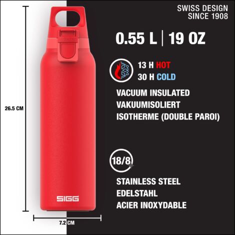 Sigg Hot & Cold ONE Light Scarlet Borraccia ermetica (0,55 L), Bottiglia termica utilizzabile con una sola mano, Borraccia design in acciaio inossidabile 18/8 (1/5)