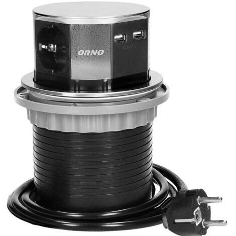 Orno AE-1381(GS) Presa Multipla a Scomparsa a 3 Ingressi 3650W max Ø 10 cm con Cavo Schuko da 1,5 m (1/5)