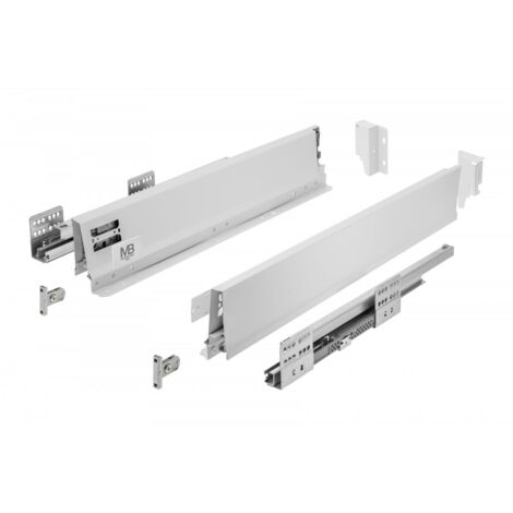 GTV - Modern Box Pro guide per cassetti I L = 500 mm H = 84 mm I Bianco I Cassetto con chiusura silenziosa I Sincronizzazione del percorso delle guide I Carico fino a 40 kg I PB-MBPRO-KPL500A1