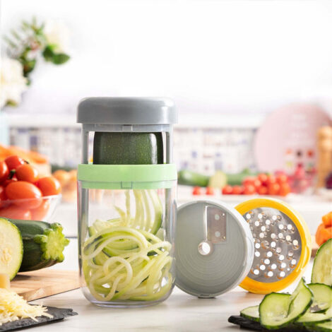 InnovaGoods - Tagliaverdure e Grattugia a Spirale 3 in 1, Utensile da Cucina Manuale Multifunzionale, Include Ricette, Facile da Pulire, Multicolore, Polipropilene, Acciaio inossidabile, AS, ABS