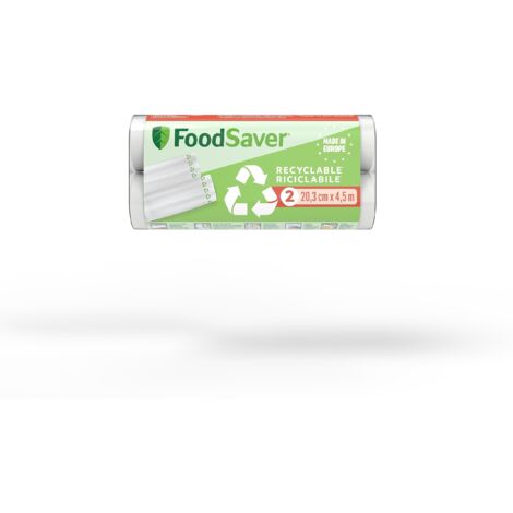 FoodSaver FSR2002X-01, Rotolo Termosigillabile 100% Riciclabile per Macchina Sottovuoto Alimenti, Lavabile, Durevole, Resistente alle Forature/Strappi, senza BPA, 20cm x 4.5m, 2 Pezzi