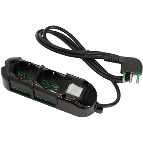 FANTON 481133-B Multipresa elettrica 6 posti con 2 prese universali e 4 prese bivalenti italiane laterali ciabatta spina grande 16A colore nero cavo 3mt