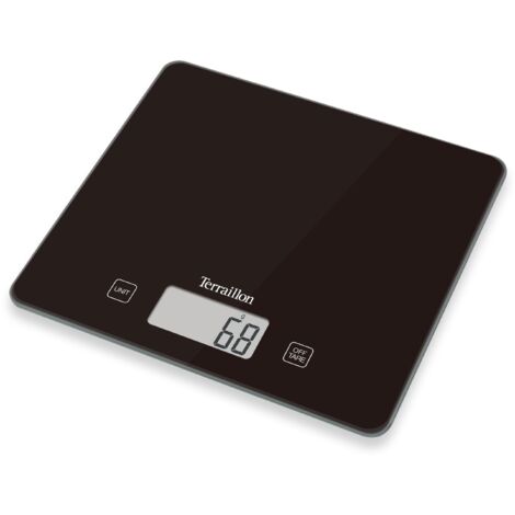 TERRAILLON Bilancia da Cucina Elettronica - Tare, Conversioni Liquide, Maniglia Integrata, Portata 5 kg, Precisione 1g - Ultra Sottile - Classic Black - Nero