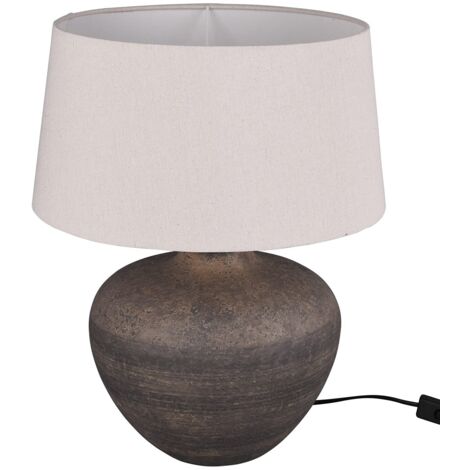 Reality Leuchten Lou R50963844 - Lampada da tavolo in ceramica marrone, paralume in tessuto beige, 1 x E27, altezza 38 cm (1/4)