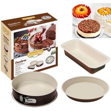 Guardini Scatola Regalo-Chocoforme: Tortiera apribile 26cm+Crostata 28cm+Plumcake 25, Acciaio con rivestimento antiaderente, Colore beige-cioccolato (1/4)