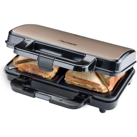 Bestron XL macchina per sandwich, tostapane con rivestimento antiaderente per 2 sandwich, incl. controllo automatico della temperatura e indicatore di pronto, collezione Satin Collection, Beige