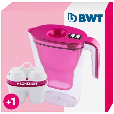 BWT Caraffa Filtrante Vida Rosa da 2,6 l – Filtro per acqua da tavola Filtra CALCARE, Cloro, Piombo e Rame – Include una cartuccia Filtro per Acqua del Rubinetto con aggiunta di Magnesio (1/4)