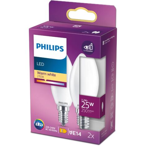 Philips Lampadina LED Candela, 2 pz, 2.2W, attacco E14, Luce Bianca Calda, non dimmerabile