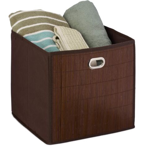 Relaxdays Contenitore Portaoggetti in bambù, Scatola Alta da Bagno, Quadrata, HLP 31 x 31 x 31 cm, Pieghevole, Marrone, 1 pz