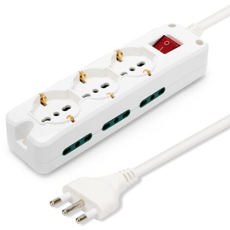 Velamp Multipresa - 3 Prese Polivalenti (Schuko + 10/16A) + 6 Prese Bivalenti (10/16A) - Interruttore Luminoso – Colore Bianco