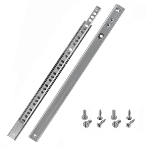HELPMATE Binario scanalato per cassetti, lunghezza 27 mm, lunghezza 310 mm, 1 paio di 2 pezzi, sistema di guide per cassetti con estensione parziale in acciaio zincato argento con fissaggi inclusi
