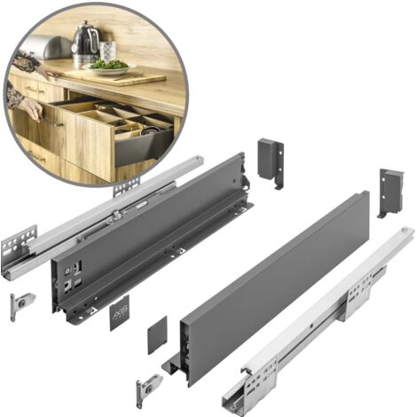 GTV- Sistema di Cassetti AXIS PRO, Set Guide Scorrevoli per Cassetti, Set di Cassetti, Portata fino a 40 kg, Cassetti Scorrevoli Con Chiusura ammortizzata - Larghezza 350mm, Altezza 86mm, Antracite