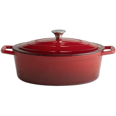 APS 88308 - Rostiera con coperchio "5 STARS", in ghisa, adatta a induzione, utilizzabile in forno, con supporto per coperchio, 33 x 25 cm, 5 litri, colore: Rosso (1/4)