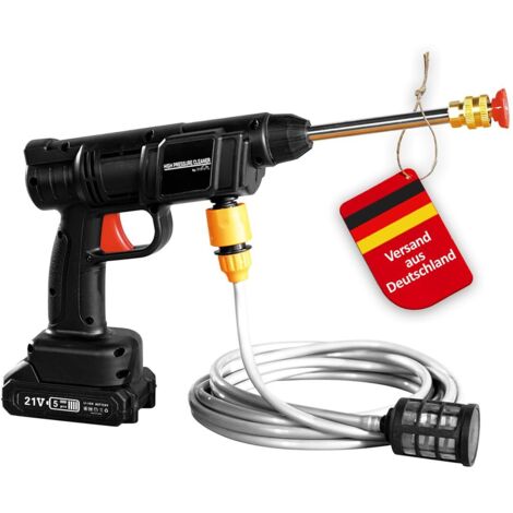 Genius Rondella ad alta pressione a batteria High Pressure Cleaner 12-TLG., idropulitrice, pistola professionale, pistola per lavaggio auto con batteria e tubo dell'acqua 5 m, pulitore mobile ad alta