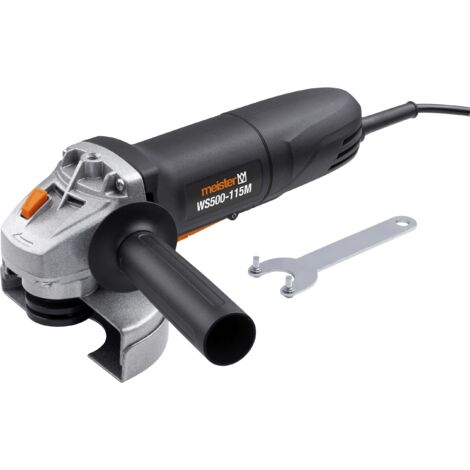 Meister Smerigliatrice angolare 500 W, WS500-115M – Diametro disco 115 mm – Blocco mandrino – Cappuccio di protezione regolabile – Maniglia supplementare/Smerigliatrice per calcestruzzo, pietra & (1/4)