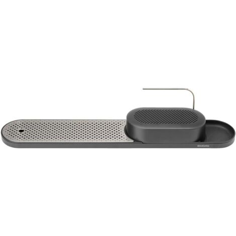 Brabantia SinkStyle Organizer Lavello Cucina e Vassoio di Asciugatura con Vassoio di Sgocciolamento e Piastra Rimovibile in Acciaio Inox, Soluzione Elegante per la Cucina, Mineral Infinite Grey