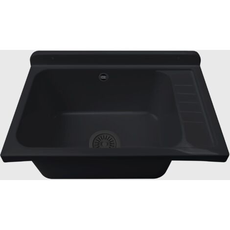 Negrari Pilozzo a Muro in PP con pilettone in metallo, Resistente agli agenti atmosferici, Kit di fissaggio e Kit di scarico inclusi, 58L x 38P x 21H cm, Nero