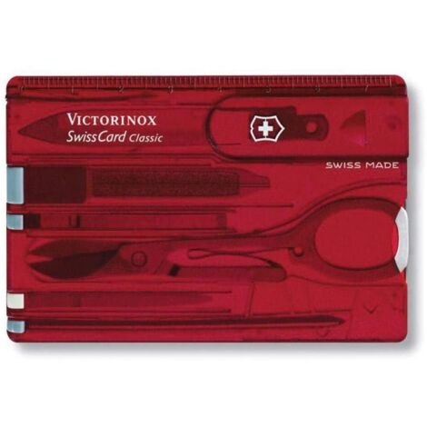 Victorinox, Swiss Card Classic, Coltello Multiuso Svizzero, Carta di Credito, Tascabile, Originale, 10 Funzioni, Forbici, Lima per unghie, Cacciavite 2,5 mm