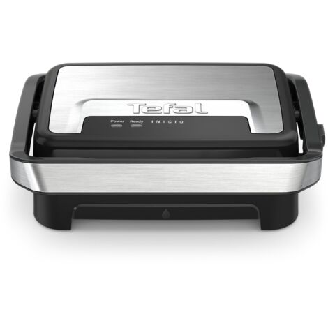 Tefal Inicio Compact GC270D10 - Griglia a contatto 2 in 1, 1000 W, design compatto, alloggiamento in acciaio inox, vassoio raccogli succhi, piastre antiaderenti, in acciaio inox/nero (1/3)