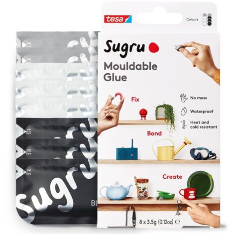 Colla modellabile Sugru di tesa, adesivo forte per tutti gli usi, confezione da 8 (8 x 3.5 g) in nero, bianco e grigio (1/5)