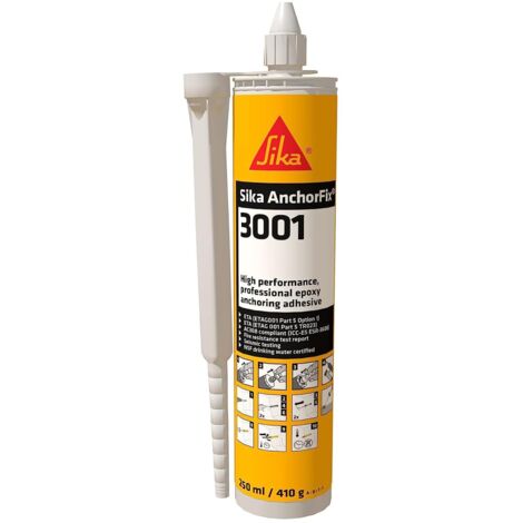 Sika - Sika AnchorFix 3001, Grigio - Adesivo per ancoraggi - Per fissaggio barre filettate e d'armatura in calcestruzzo, ecc. - 250 ml (1/5)